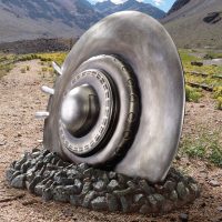 Crash Landing Flying Saucer Alien Spacecraft Statue