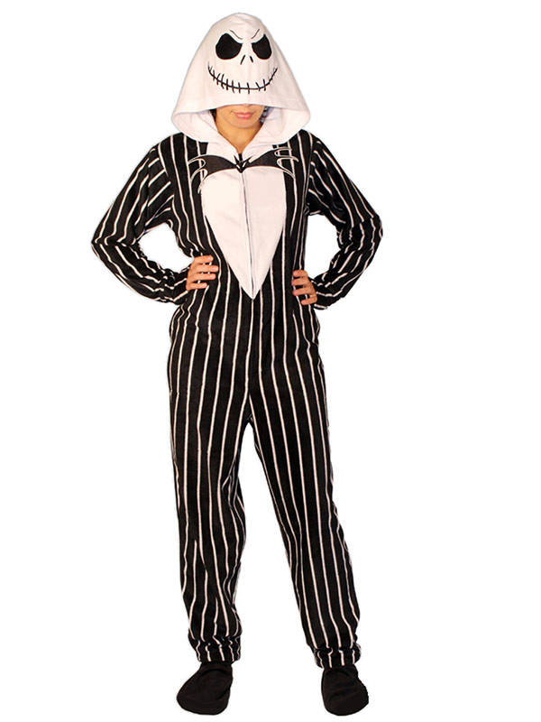 Nightmare Before Christmas Stripe Jack Footed Hooded Adult Pajamas