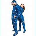 Outer Space Print Fleece Hooded Footie Pajamas