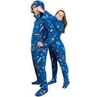Outer Space Print Fleece Hooded Footie Pajamas