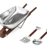 Wheelbarrow Salad Bowl with Wooden Serving Utensils