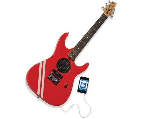 This 3 4scale electric guitar connects to iPod and other MP3 players 