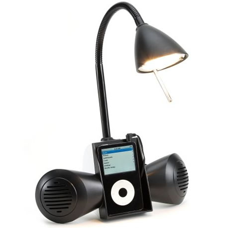 Funky Desk Lamps on This Black Ipod Compatible Desk Lamp Features Two Neodyminium Speakers