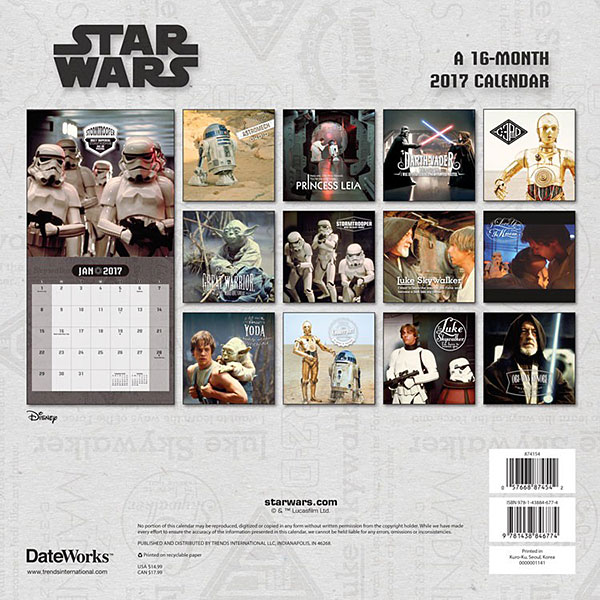 2017 Star Wars Saga Wall Calendar