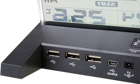 7-Port USB  Hub Alarm Clock with Thermometer