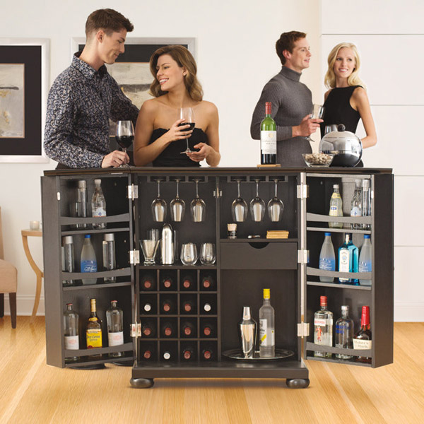 Alexandria Expandable Home Bar Liquor Cabinet - Open