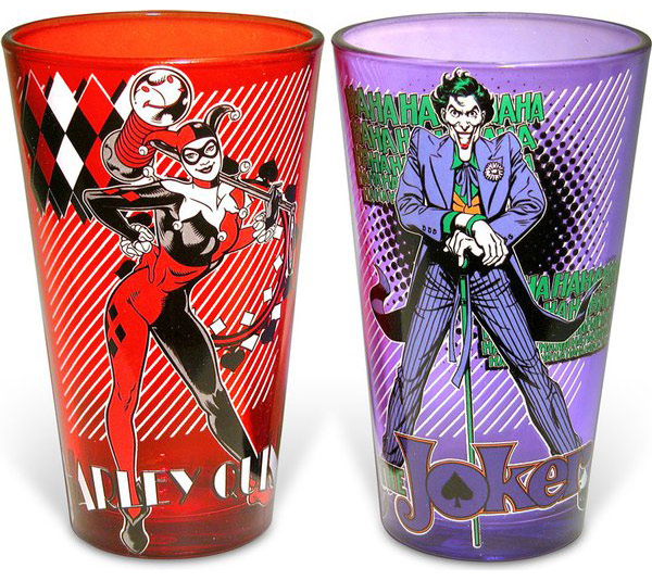 Batman Joker and Harley Quinn Pint Glasses