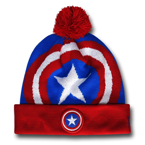  Captain America Shield Symbol Pom Pom Beanie
