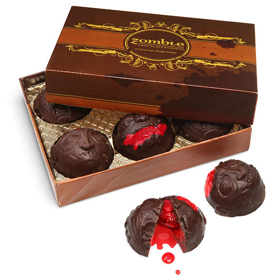 Chocolate Zombie Head Bon Bons with Cherry Brains