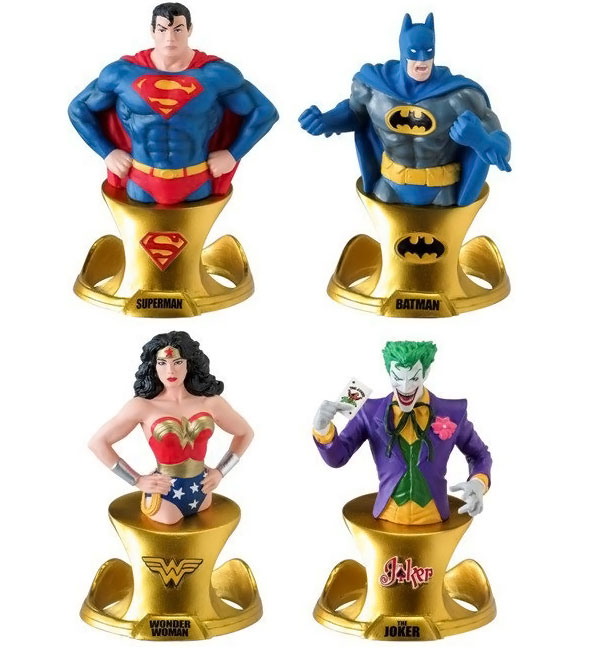 DC Comics Superman, Batman, Wonder Woman and Joker Resin Paperweights with Gold Color Base