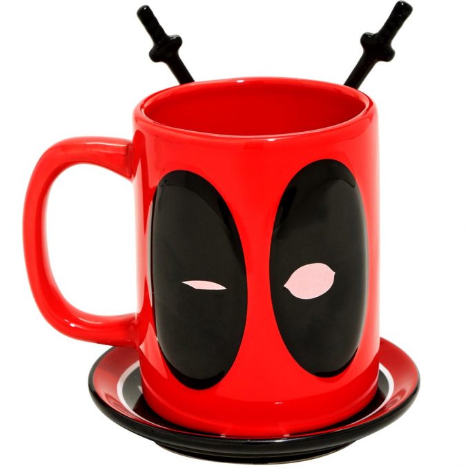 Deadpool Mug with Spoons and Coaster