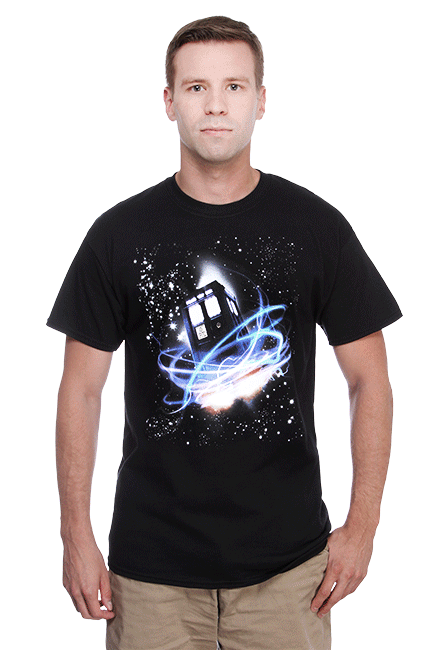 Doctor Who Glowing TARDIS in Space T-Shirt