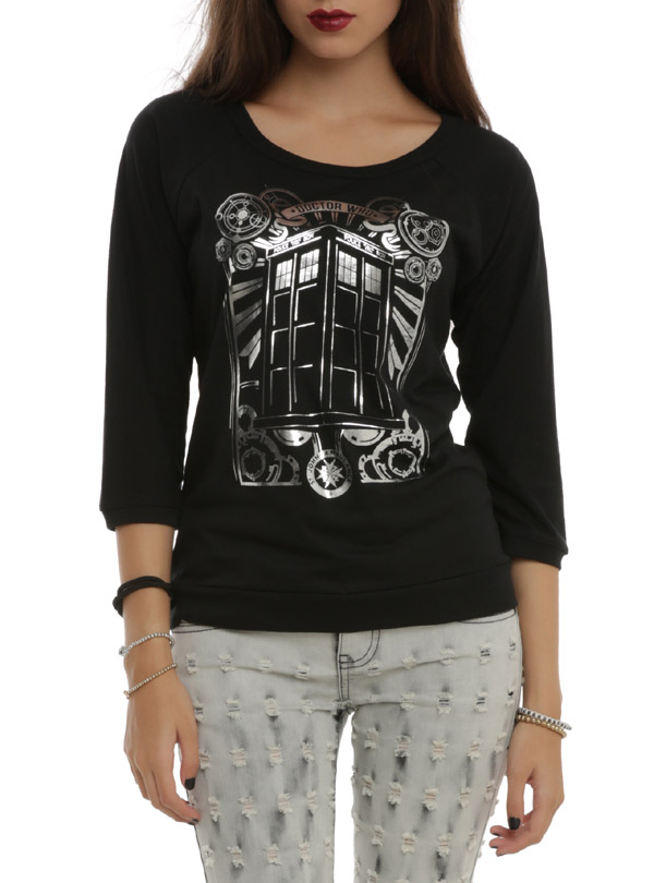 Doctor Who TARDIS Silver Foil Girls Pullover Top