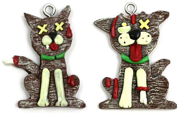 Gingerbread Zombie Cat and Dog Christmas Ornaments