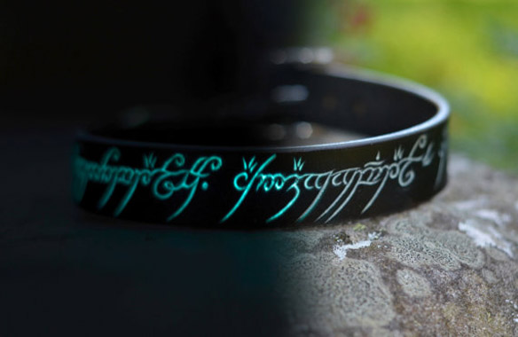 Glow in the Dark Leather Dog Collar with The One Ring Elvish Script
