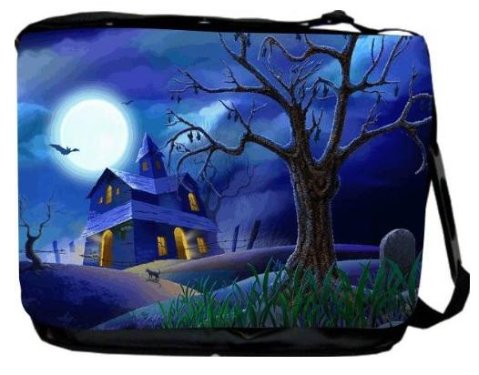 Halloween Haunted House Blue Messenger Bag
