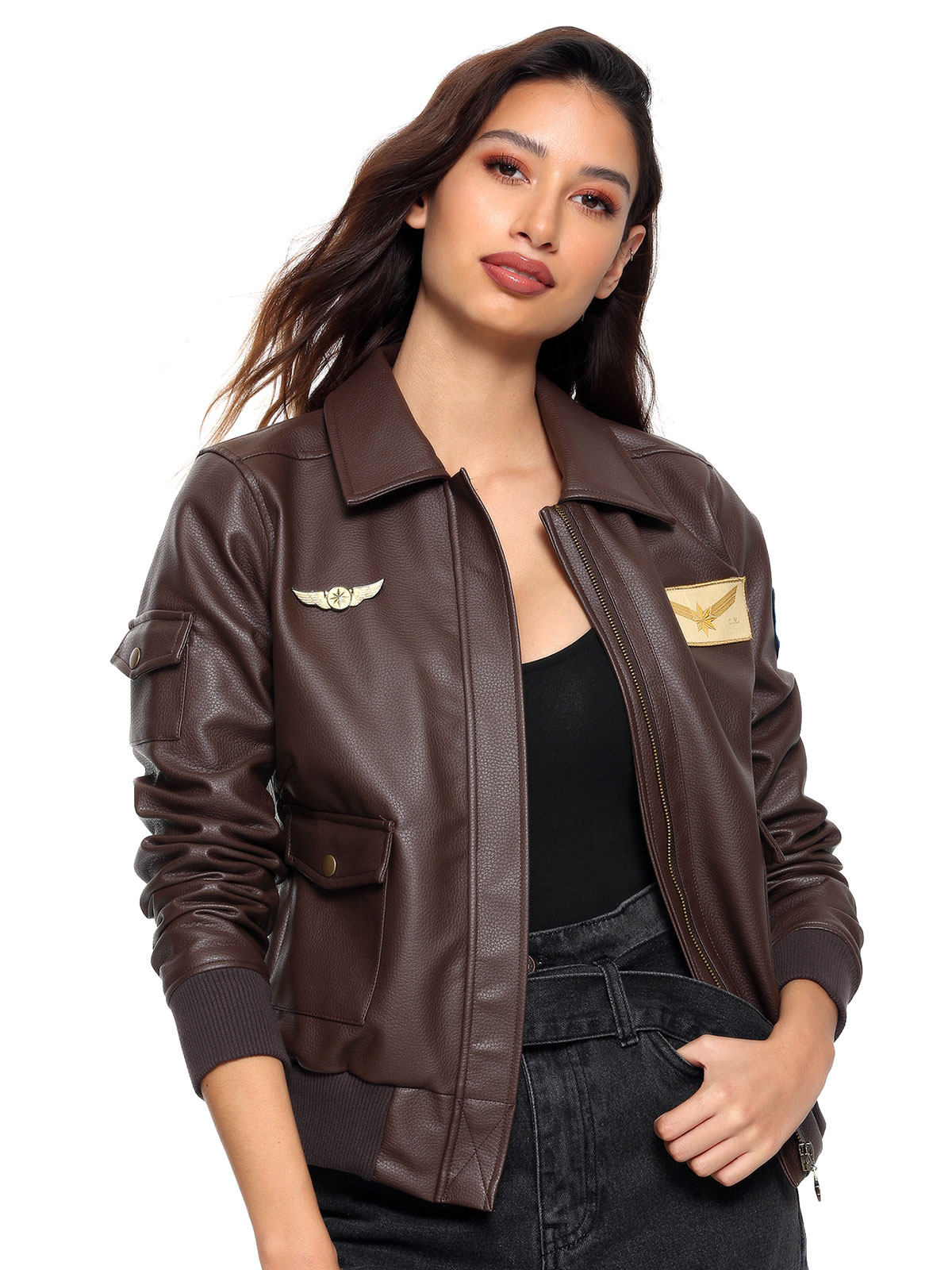Captain Marvel Faux Leather Aviator Jacket