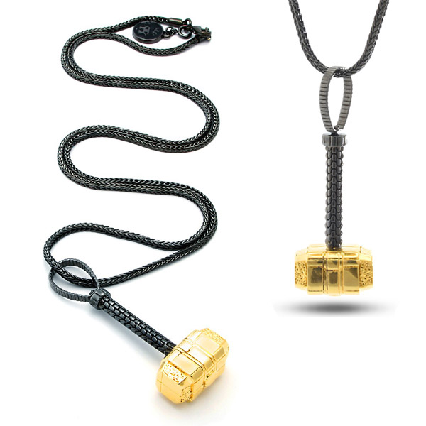 King Ice Black and Gold Thors Mjolnir Hammer Necklace