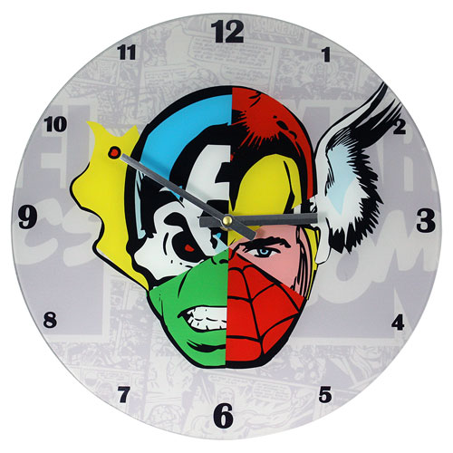 Marvel Comics Mixed Character Faces 13 3 4-Inch Glass Clock