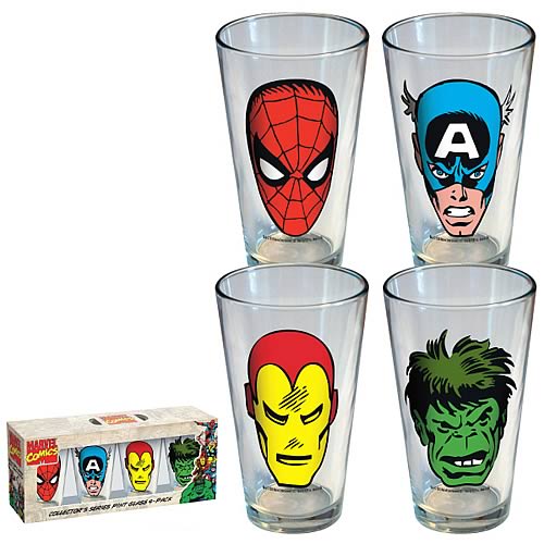 Marvel Heroes Faces Pint Glasses 4-Pack 
