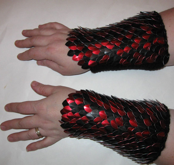 Scalemail Knitted Dragonhide Red and Black Armor Bracers