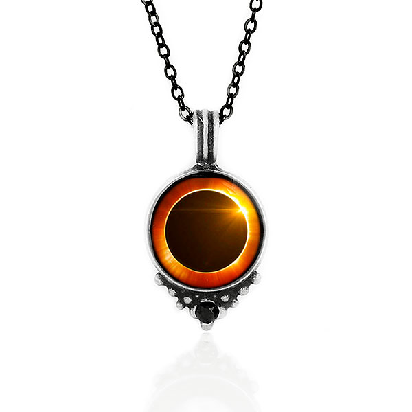 Solar Eclipse Black Swarovski Crystal in Pewter Necklace
