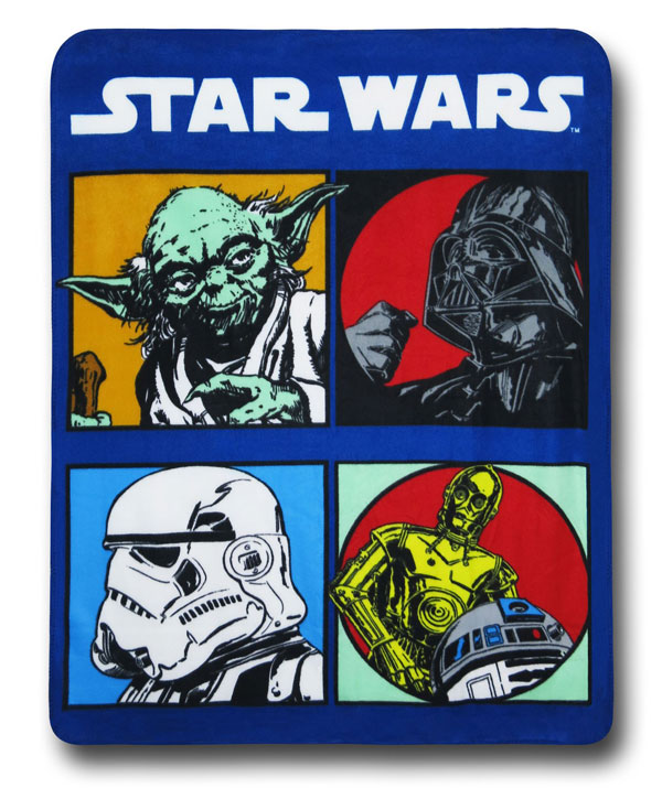 Star Wars 4 Blocks Yoda, Vader, Stormtrooper, R2 and C-3PO Throw Blanket
