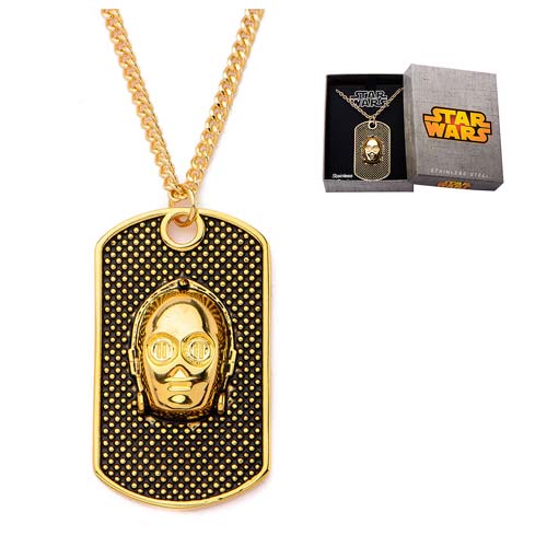 Star Wars C-3PO 3-D Gold Plated Dog Tag Necklace