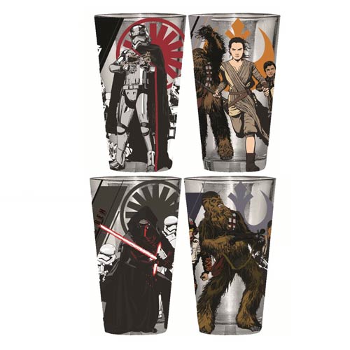 Star Wars Episode VII - The Force Awakens Heroes And Villains 16 oz. Clear Pint Glass 4-Pack