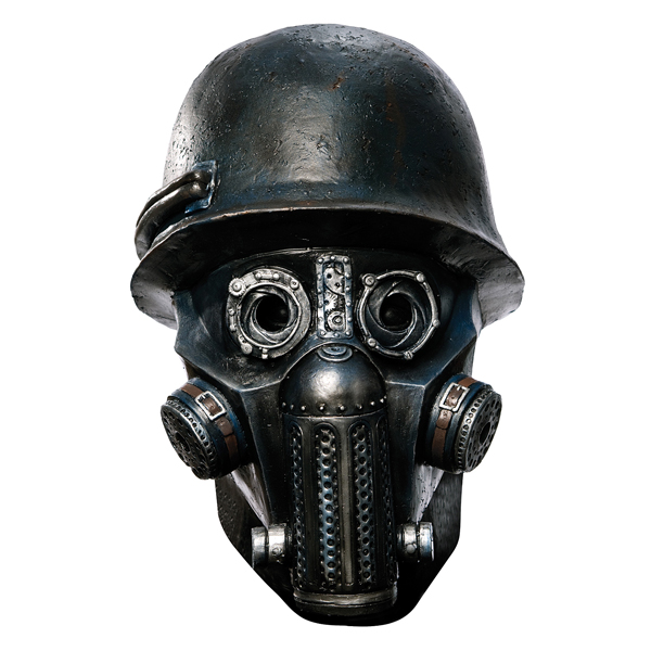 Deluxe BLACK RUBBER GAS MASK World War 1940's Zombie Scary Face Police Costume 