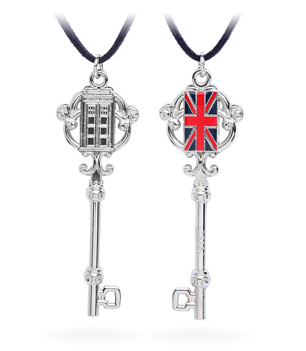 Doctor Who TARDIS & Union Jack Antique Key Necklace