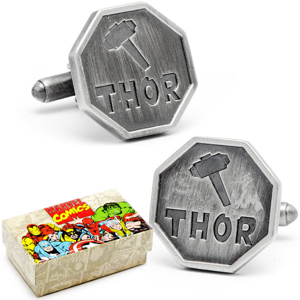 Thor Comic Logo Silver Cufflinks