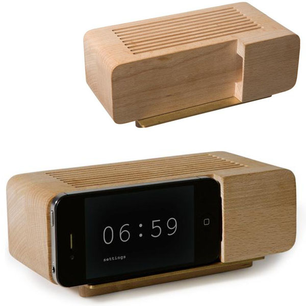 beech wood iPhone alarm dock