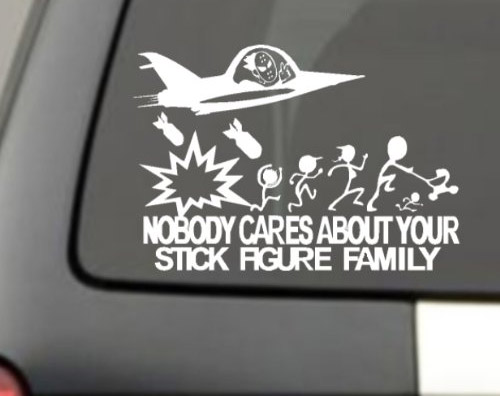Jet Fighter Bomber Nobody Cares About Your Stick Figure Family Car Decal