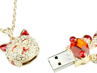 Crystal Cat USB Flash Drive Necklace
