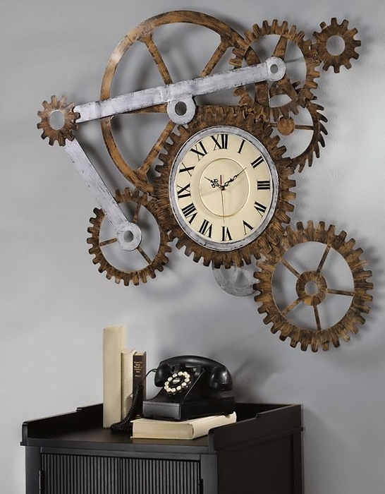 27" Modern Design Wall Art Gear Clock Big Mechanical Calendar Wheel  Wall Clock | eBay